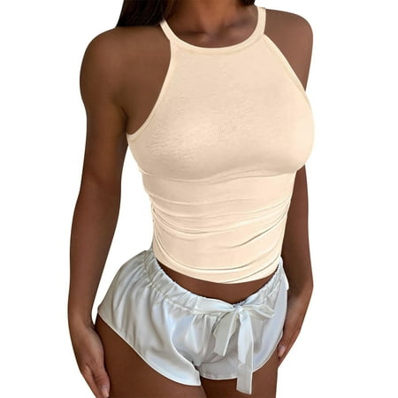 YUHAOTIN Corset Tops for Women Plus Size White Sleeveless Bandage Tank Top Summer Casual Blouse V Neck Solid Color Vest Shirt Cropped Tank Tops for Women with Built in Bra