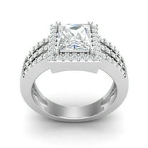 2 Carat Princess Cut Moissanite Engagement Cluster Ring Platinum Over 925 Sterling Silver