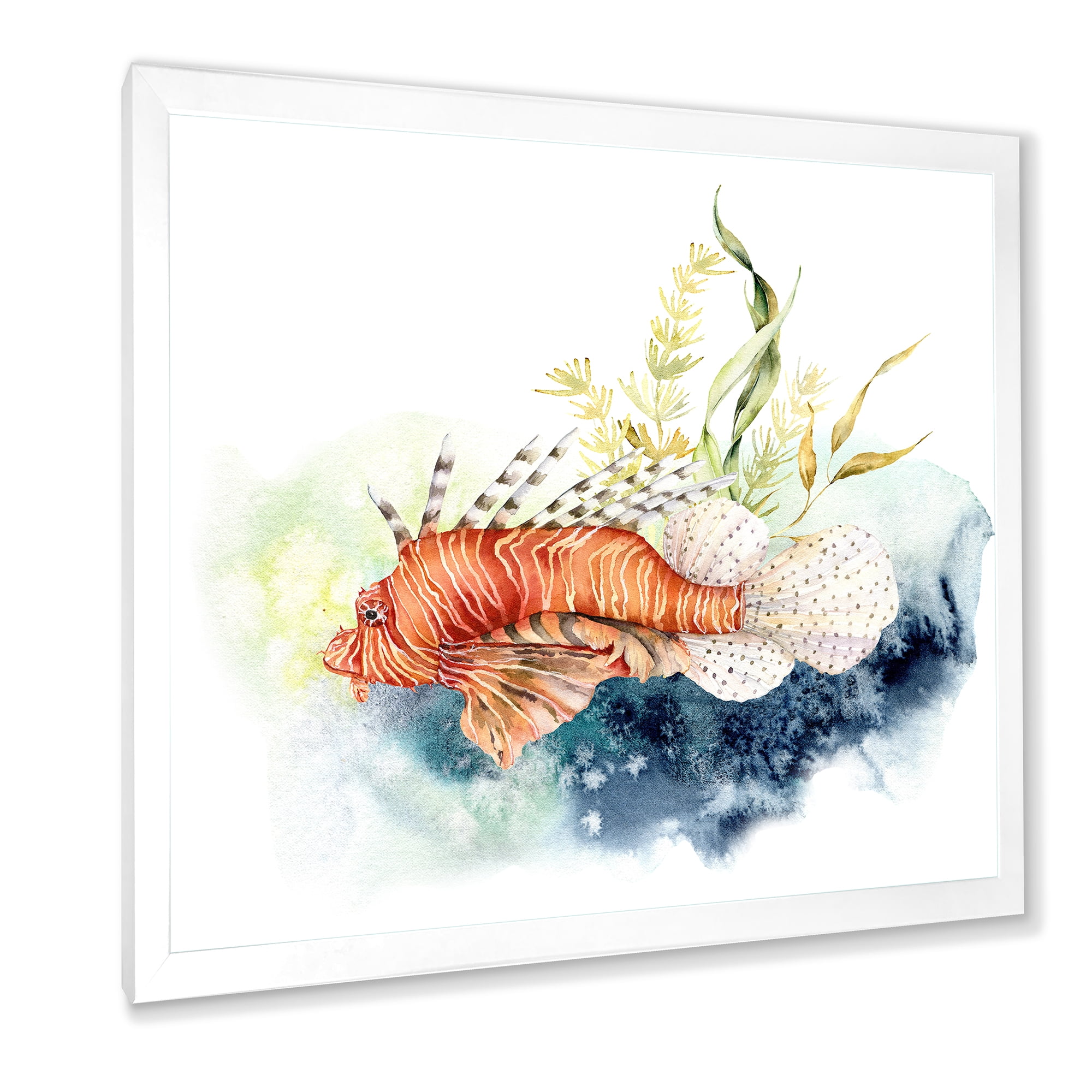 Designart 'Kelp and Lionfish With Coral Reef and Laminaria' Nautical & Coastal Framed Art Print