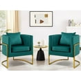 thumbnail image 5 of Velvet Accent Barrel Chairs Set of 2, Modern Arm Club Chair Set with Pillow for Living Room / Bedroom / Guest Reception, Channel Tufted, Gold Finish Base, Green, 5 of 7