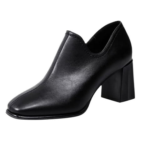 

Mackneog Ladies Solid Color Shoes Side Zipper Chunky High Heel Ankle Boots Gift on Clearance