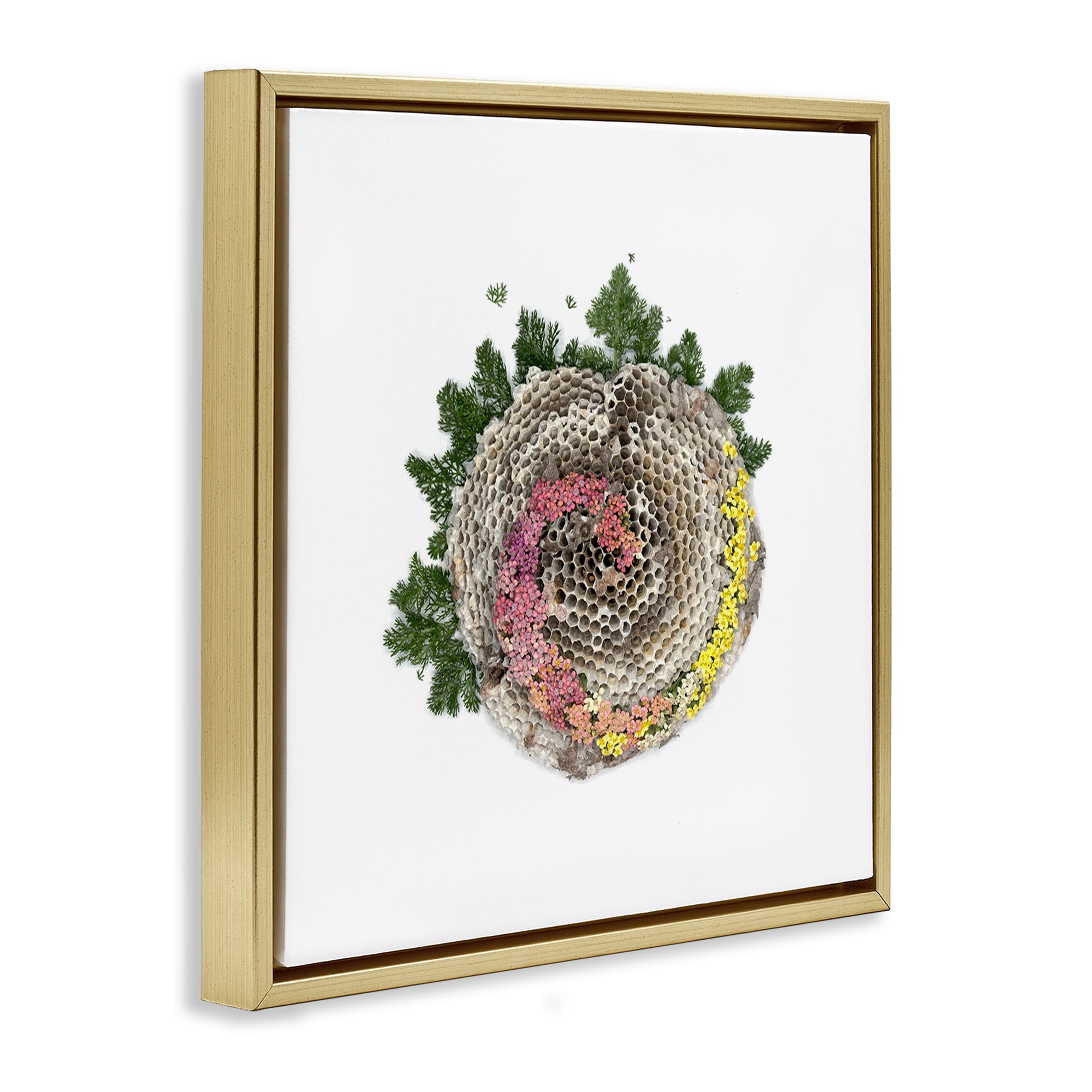 Stupell Industries Honeycomb with Botanicals Gold Framed Floater Canvas Wall Art, design by Beth Adoette