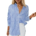 thumbnail image 2 of Jkety Button Up Shirt Women Womens V Neck Roll up Sleeve Button Down Blouses Tops Blue,XL, 2 of 4