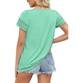thumbnail image 3 of Camisa de manga corta para mujer, retales de encaje, Color puro, cómoda, elástica, a la moda, camisa de manga corta de encaje, 3 of 6