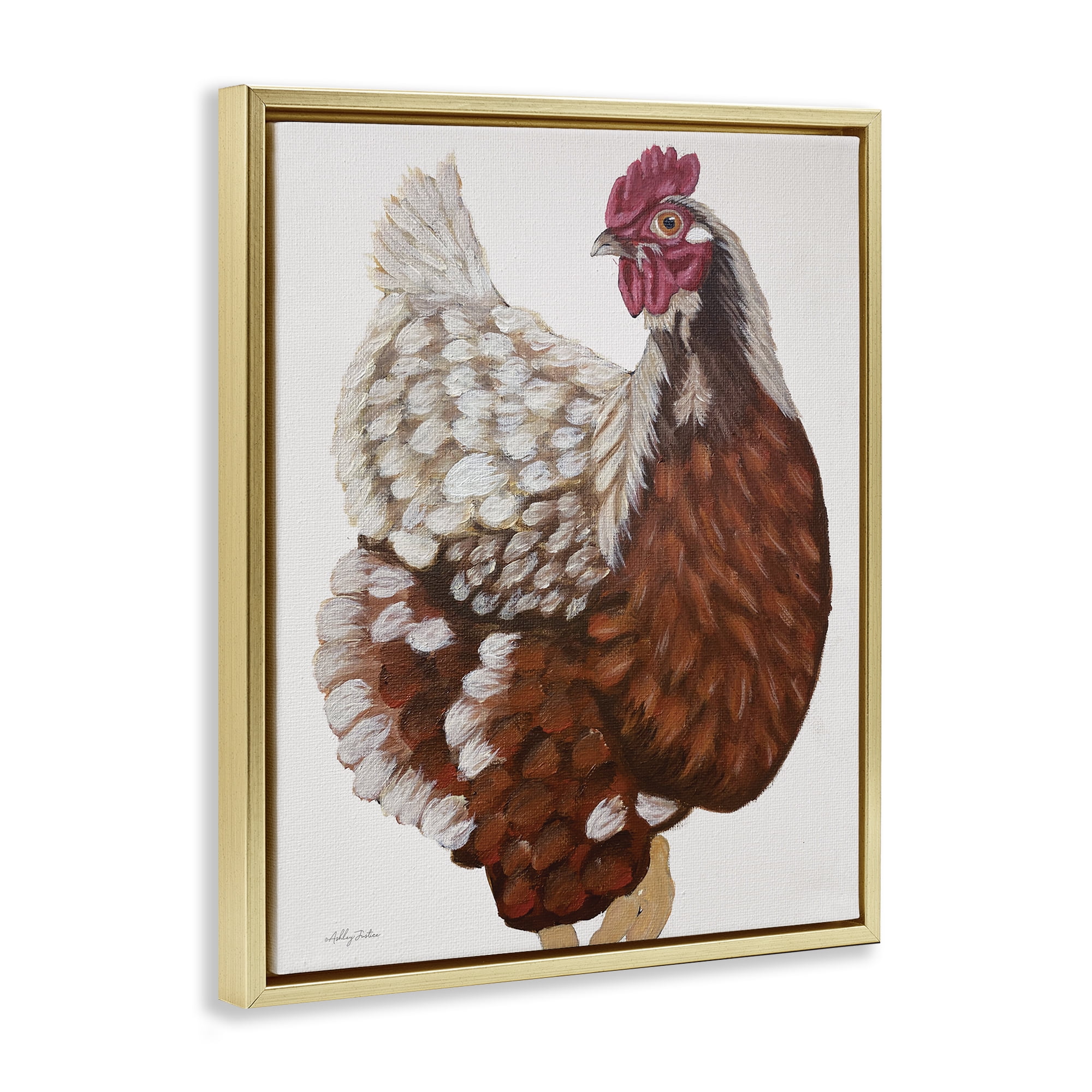 Stupell Industries Traditional Chicken Portrait Animals & Insects Painting Gold Floater Framed Canvas Art Print Wall Art, 17 x 21