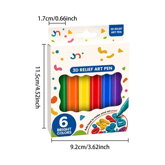 6 PCS 3D Relief Art Pen, Popcorn Pens Puffy 3D Art Pens Works On Different Surfaces, 6 Colors