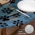 thumbnail image 3 of Navy Blue Brown Round Tablecloth, Fitted Table Cover with Elastic for 45"-54" Round Tables, Rustic Farmhouse Dog Paw Vintage Table Cloth Outdoor Indoor Dinning Party Waterproof Tablecloths, 3 of 7