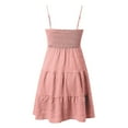 thumbnail image 5 of Qwertyu Women Summer Mini Dresses Square Neck Spaghetti Strap Dress Casual Sleeveless Smocked Sundress A Line Tiered Beach Dress Pink 2XL, 5 of 9