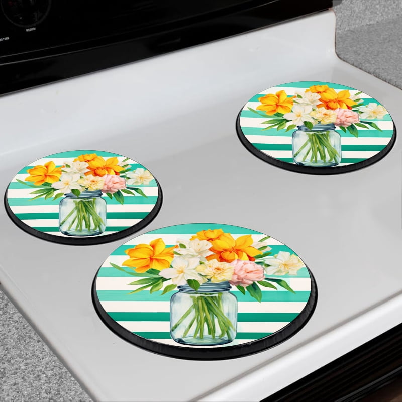 Bahomeck Electric Stove Burner Covers Set Of 4,Mason Jar Filled With Spring Flowers Metal Gas Stove Burner Covers,Protecting Gas Stoves,8 Inch And 10 Inch
