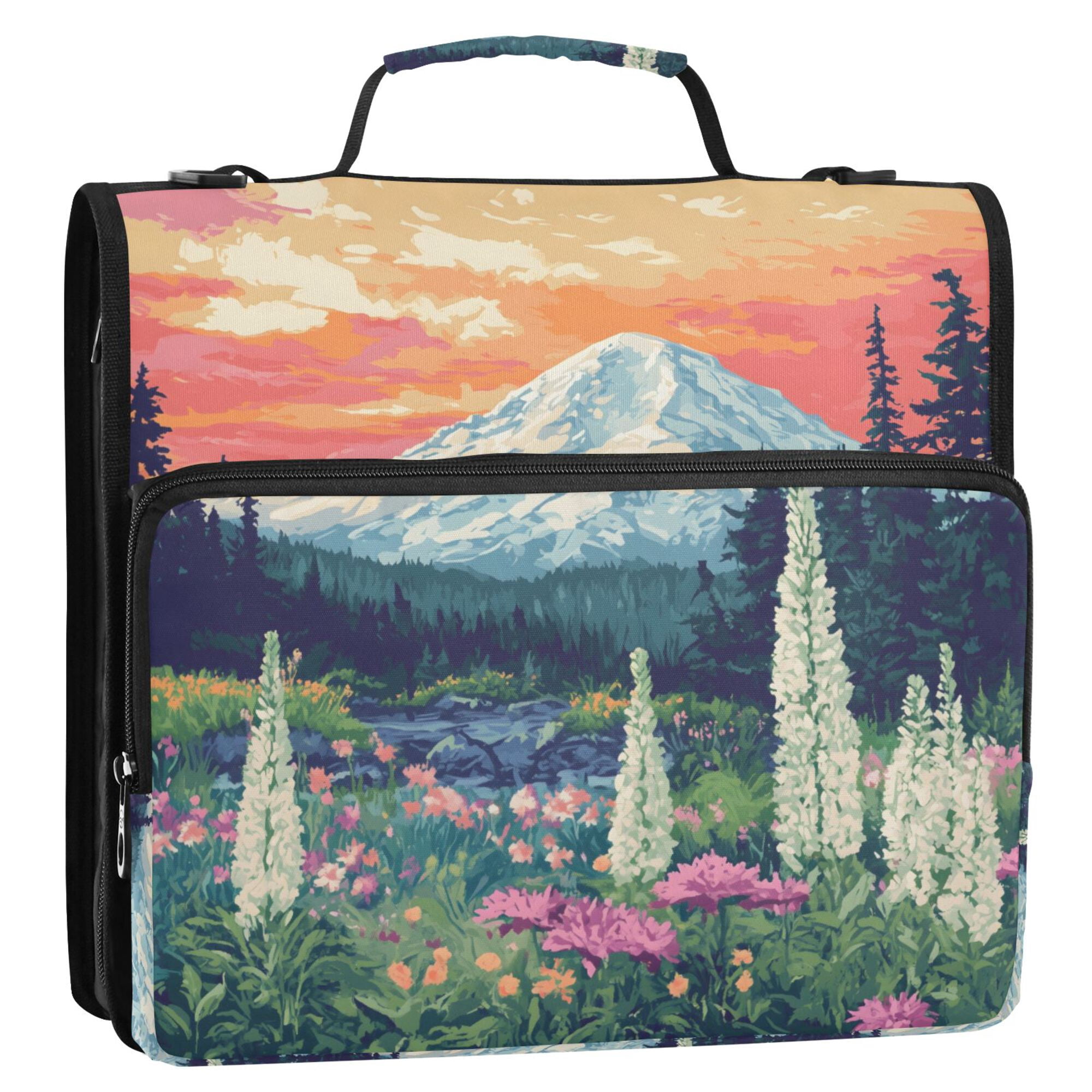 FORMRS Zipper Binder with Shoulder Strap 2-inch Ring 500 Sheet Capacity File Bag, Floral Mountain