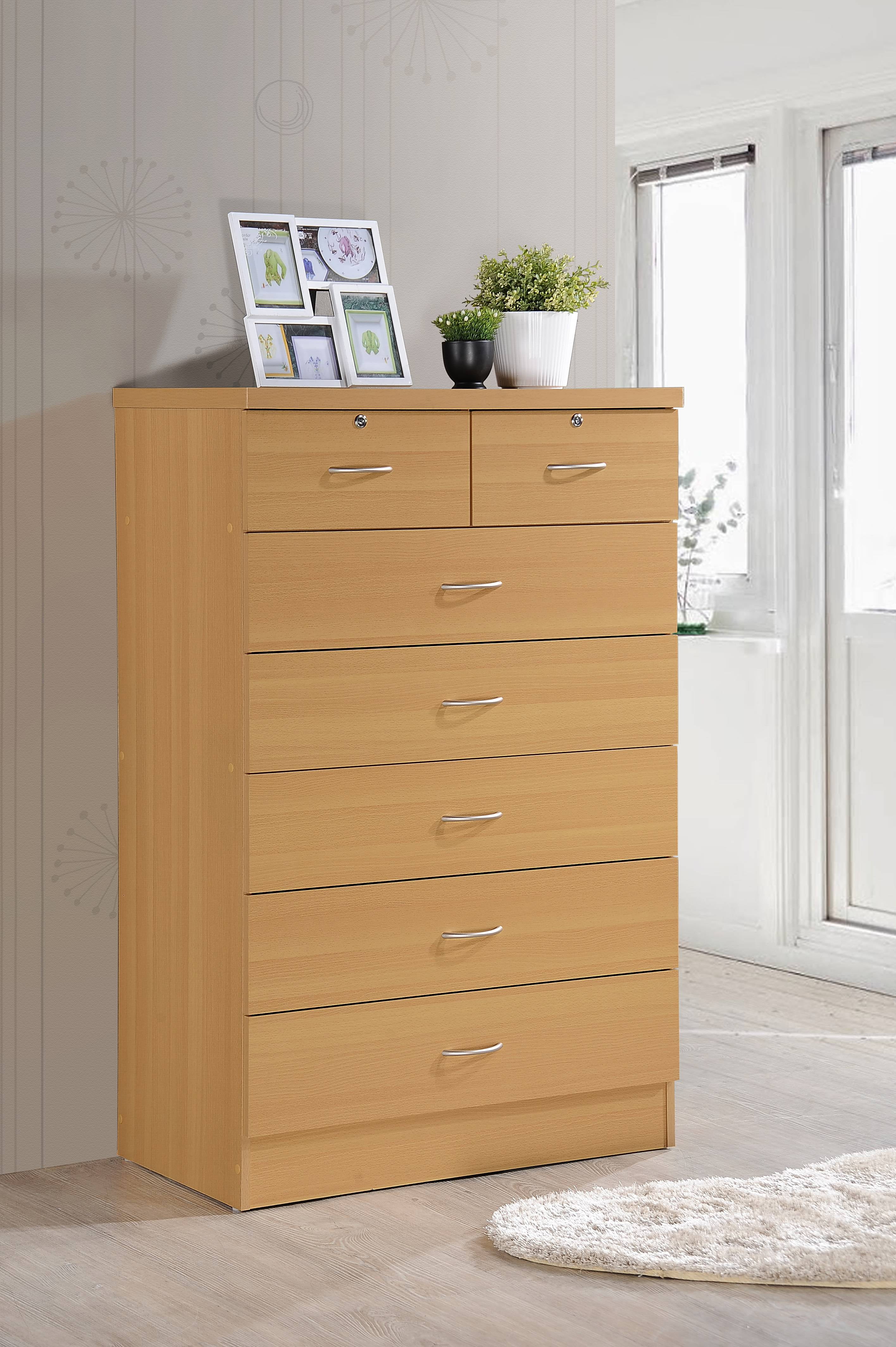 Hodedah 7 Drawer Dresser with Two Locks, Beech
