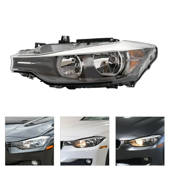 Left Headlight Assembly Fit for 2012-2015 BMW 3-Series F30 320i 328i 328d 335i, Clear Lens Chrome Housing, Halogen Type