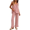 thumbnail image 4 of Lmueinov Womens Pajamas Set 2 Piece Ruffle Pajama Soft Tank Tops and Long Wide Pants Pocket Sleepwear Lounge Sets for Women Set Sleeveless, S-2XL, 4 of 8