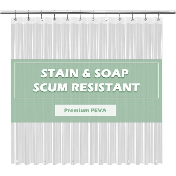 Clear Shower Curtain Liner Light Weight PEVA, Shower Liner 72x72 Inches, Waterproof, No Chemical Smell with 12 Rust Proof Metal Grommets Holes for Bathroom Shower Curtain