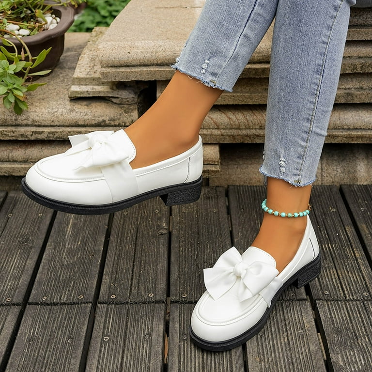 Dpityserensio Dress Flats Shoes Women British Style Bow Patent Leather Cool  Round-Toe Fall And Winter Style Comfortable Flat Loafers - Walmart.com