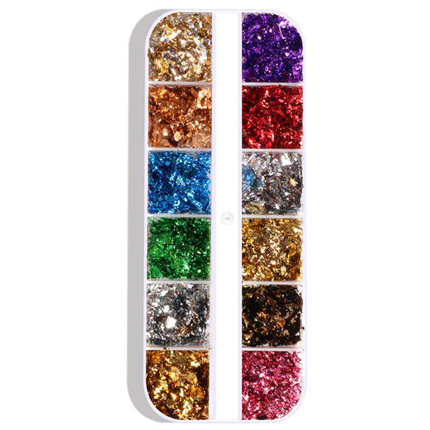 Escamas de lámina para decoración de uñas, escamas de lámina para uñas, purpurina, lentejuelas para uñas, confeti, dorado, plateado, brillo irregular, efecto espejo, polvos acrílicos para uñas,