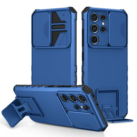 for Samsung Galaxy S21 Ultra Case, Stand Bracket Slide Camera Cover, Heavy Duty Protective Phone Case, Shockproof Hybrid Soft TPU + Hard PC for Samsung Galaxy S21 Ultra 6.8 inch,Blue