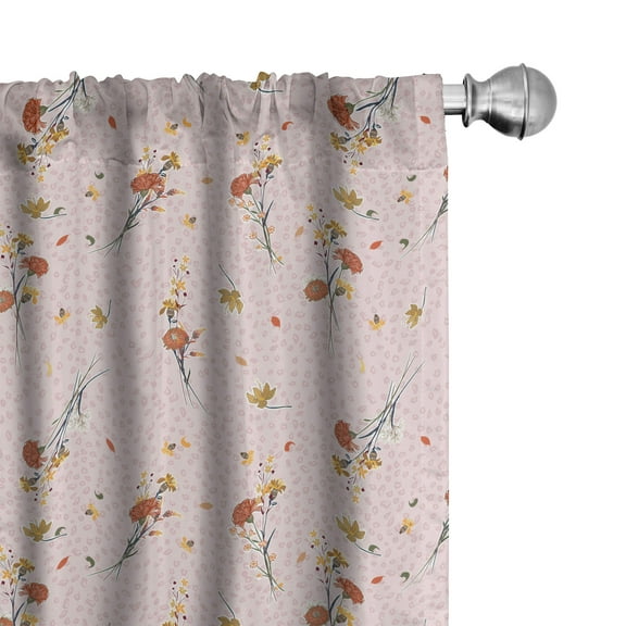 Ambesonne Floral Curtains, Wildflowers Blushy Garden, Pair of 28"x95", Dark Salmon and Pale Orange