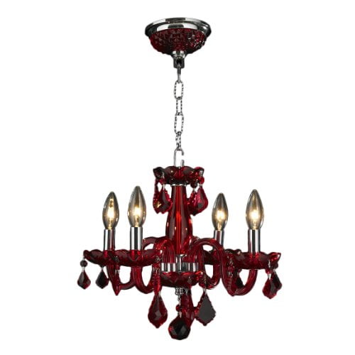 Clarion Collection 4 Light Chrome Finish and Strawberry Red Crystal Chandelier 16