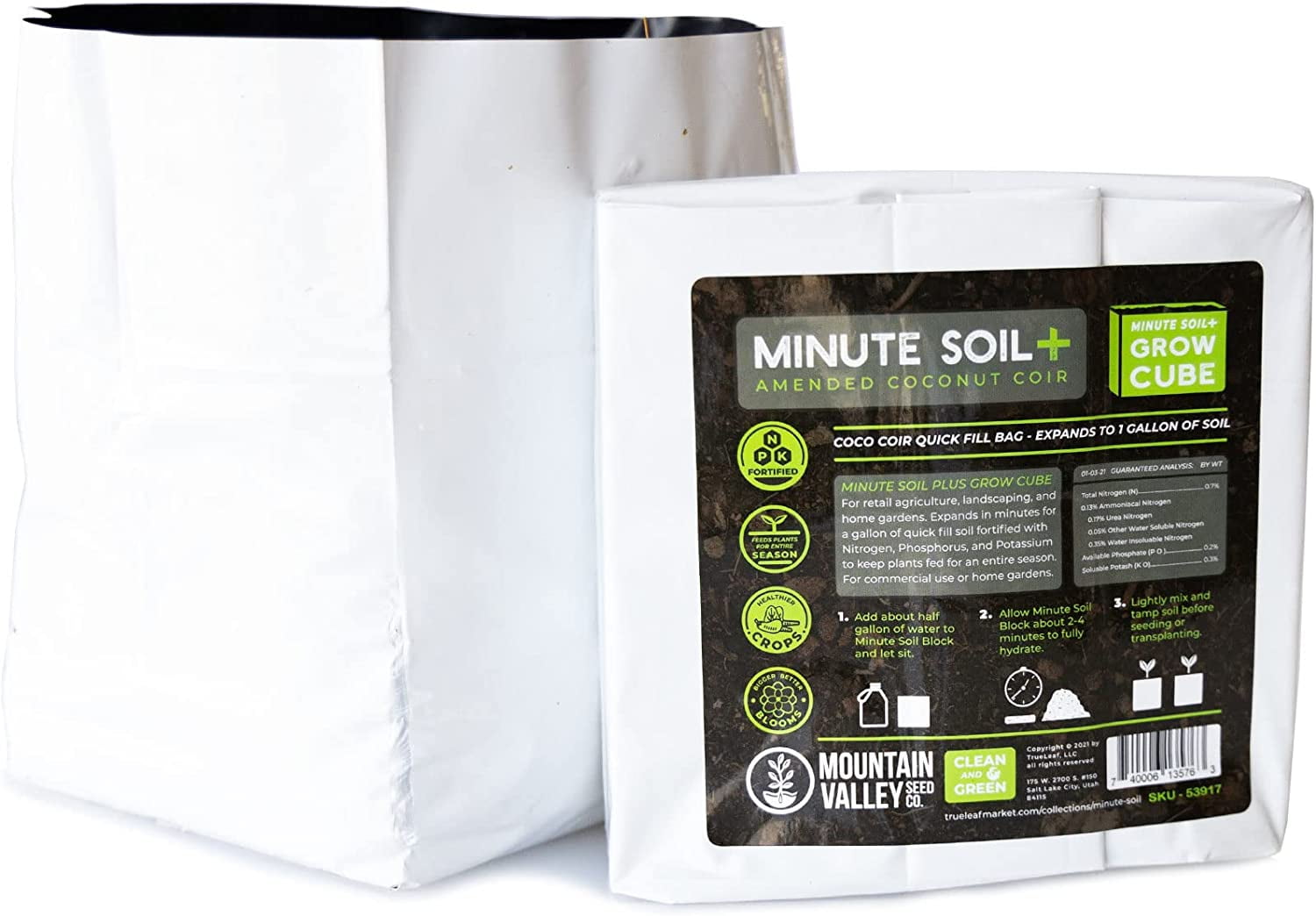 Minute Soil Plus Grow Cube - Amended Coco Coir Potting Soil - 1 Gallon Plastic Grow Bag - 3 Cubes - Self Contained Expanding Coconut Coir Grow Planter - Feeds Plants for an Entire Season