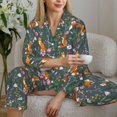 thumbnail image 6 of KLL Wolf Fox In Flower Forest Print Women's Long Sleeve Pajamas with Pants Sleepwear Loungewear 2 Set-XX-Large, 6 of 8