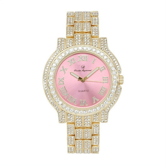 Women's Luxury Crystal Diamonds Iced Out Watch, a True Testament to blinged-Out Beauty and Timeless Glamour (L0504LA GLD-Pink)