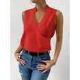 thumbnail image 2 of Womens Pleated Tank Tops V Neck Casual Sleeveless Blouses Summer Basic Vest Shirt Red XXL, 2 of 5