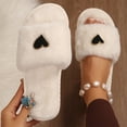 thumbnail image 5 of IEMIEMIEM Womens Fuzzy Open Toe Slippers Soft Comfy Memory Foam Heart Print Slip On Indoor House Bedroom Slides Slippers White 10 Wide, 5 of 8