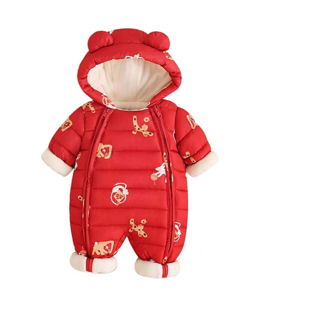 FYEGRE Combinaison d'Hiver à Capuche pour Bébés Garçons, Chaude, avec Fermeture Éclair, pour Temps Froid, Rouge 73