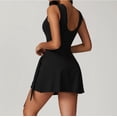 thumbnail image 5 of Womens Solid Knot Wrap Sports Tank Romper, Women's Sleeveless Workout Athletic Rompers, Ruched Tie Waist Tank Dress Apricot, 5 of 7