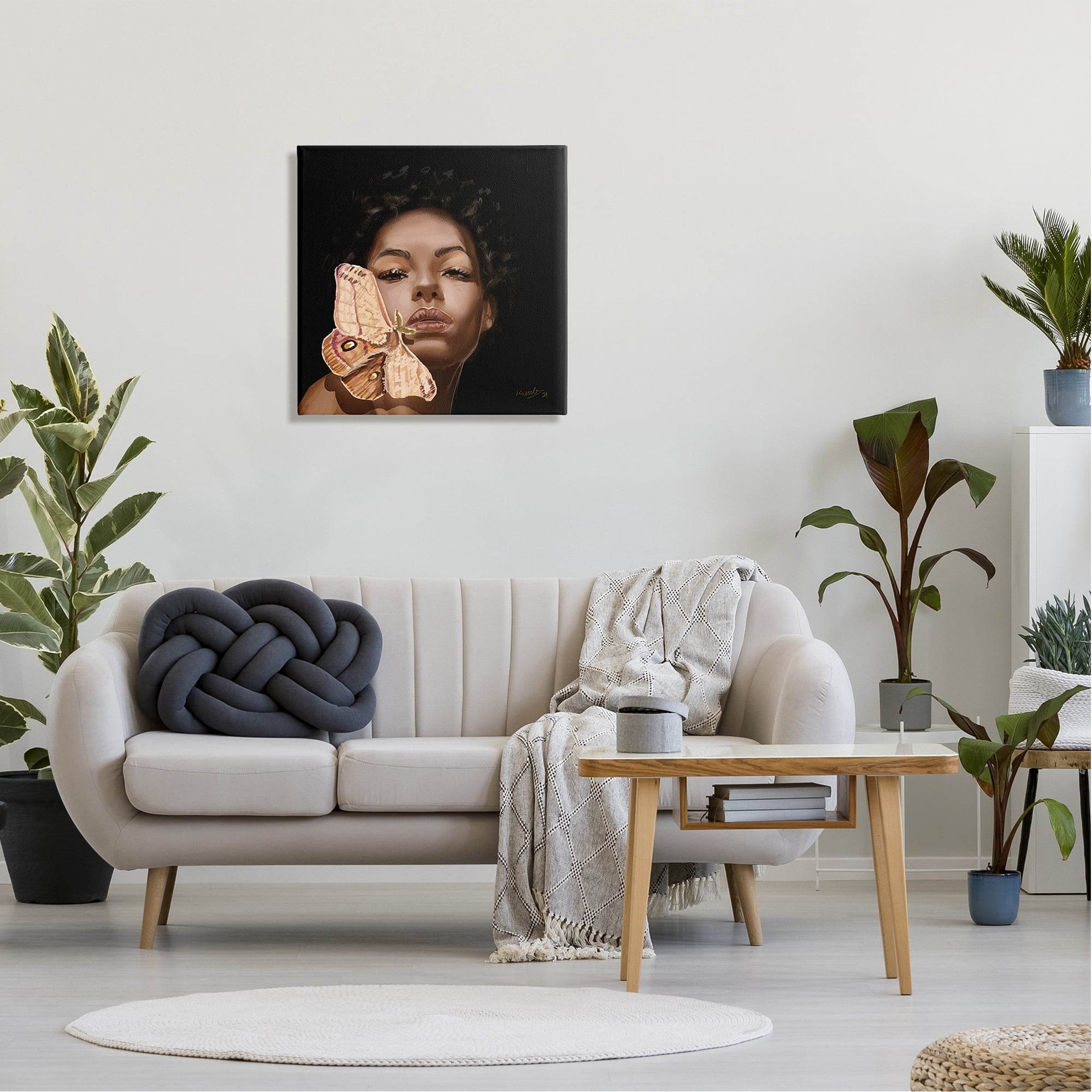 Stupell Industries Surreal African Female Portrait Butterfly Insect Wood Nymph,24 x 24, Design by Adekunle Adeleke