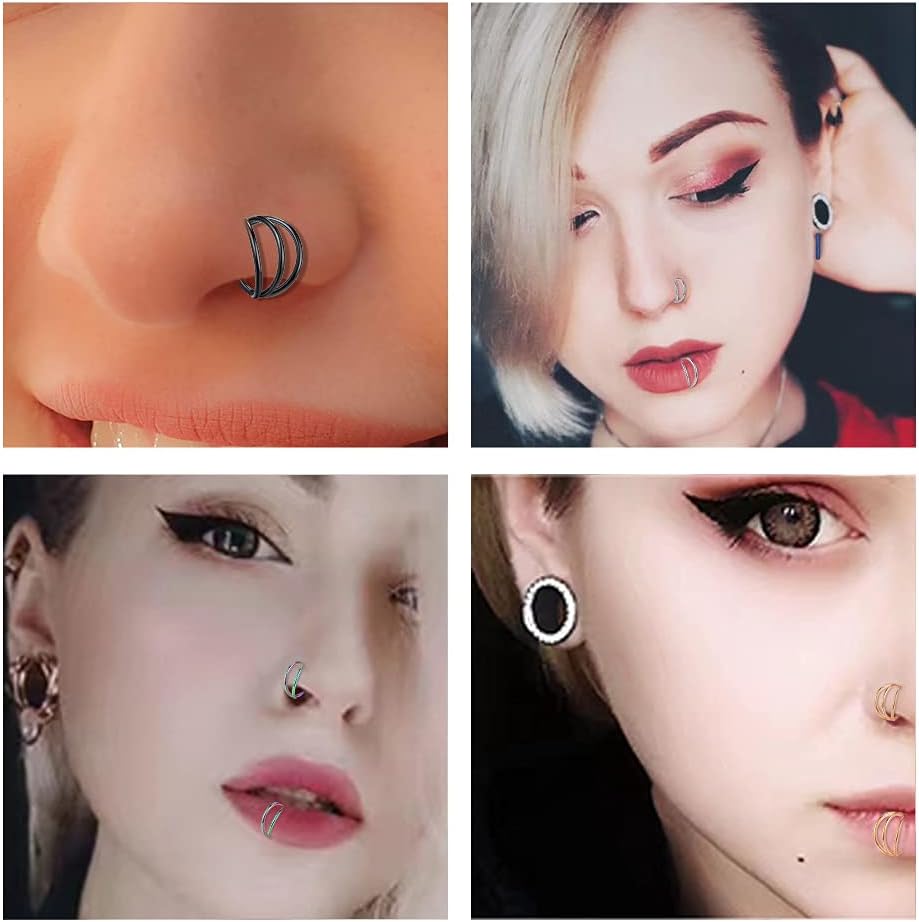 Nose Rings Lip Septum Clicker : Triple/Double Open Stack Conch Daith ...