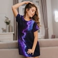 thumbnail image 3 of Balery Purple And Blue Nebula Camisón de manga corta con cuello redondo para mujer, cómodo y elegante., 3 of 6