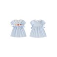 thumbnail image 2 of BemeyourBBs Toddler Baby Girl Back to School Dresses Kids Kindergarten Outfits Baby Girl Summer Dress with Bows Striped Apple Embroidered Puff Short Sleeve Doll Collar Causal A-line Dress, 2 of 9