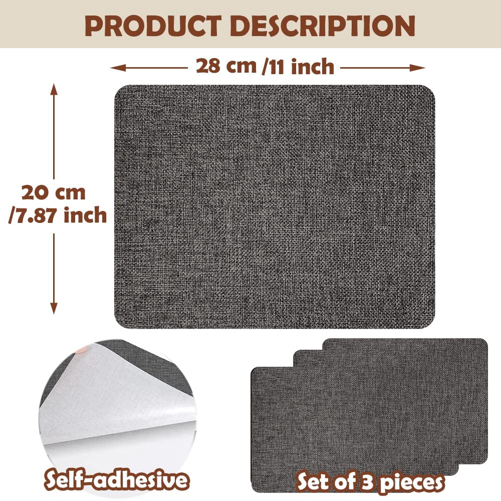 Linen Fabric Repair Patch - 3 Self-Adhesive Patches, Dark Grey