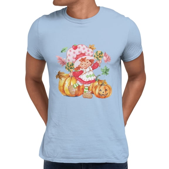 Strawberry Shortcake Halloween Pumpkins And Candy Fall Vibes Men's T Shirt (Light Blue, S-XXXL)
