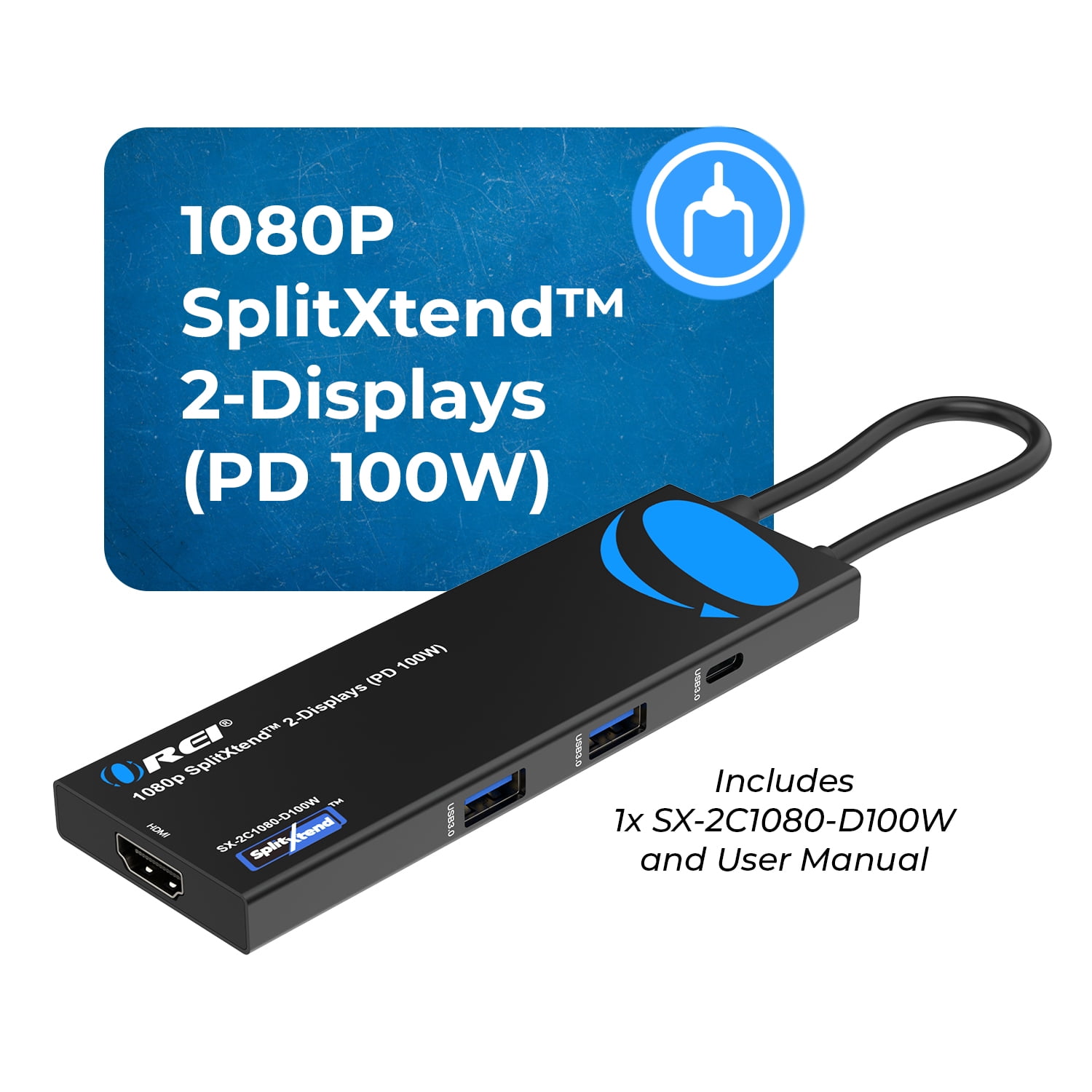 OREI 1080p SplitXtend™ 2-Displays (PD 100W) - (SX-2C1080-D100W)