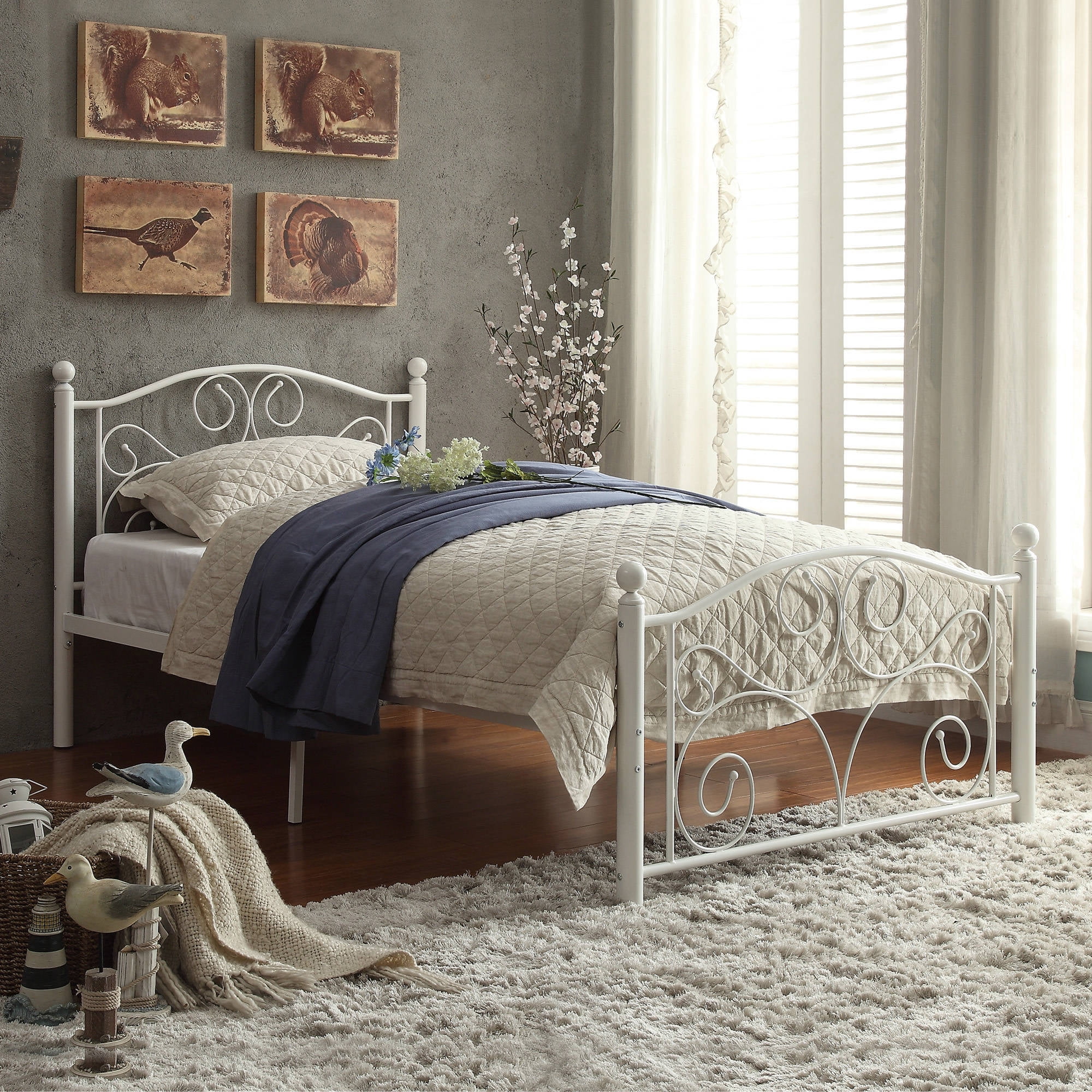 girls white metal bed