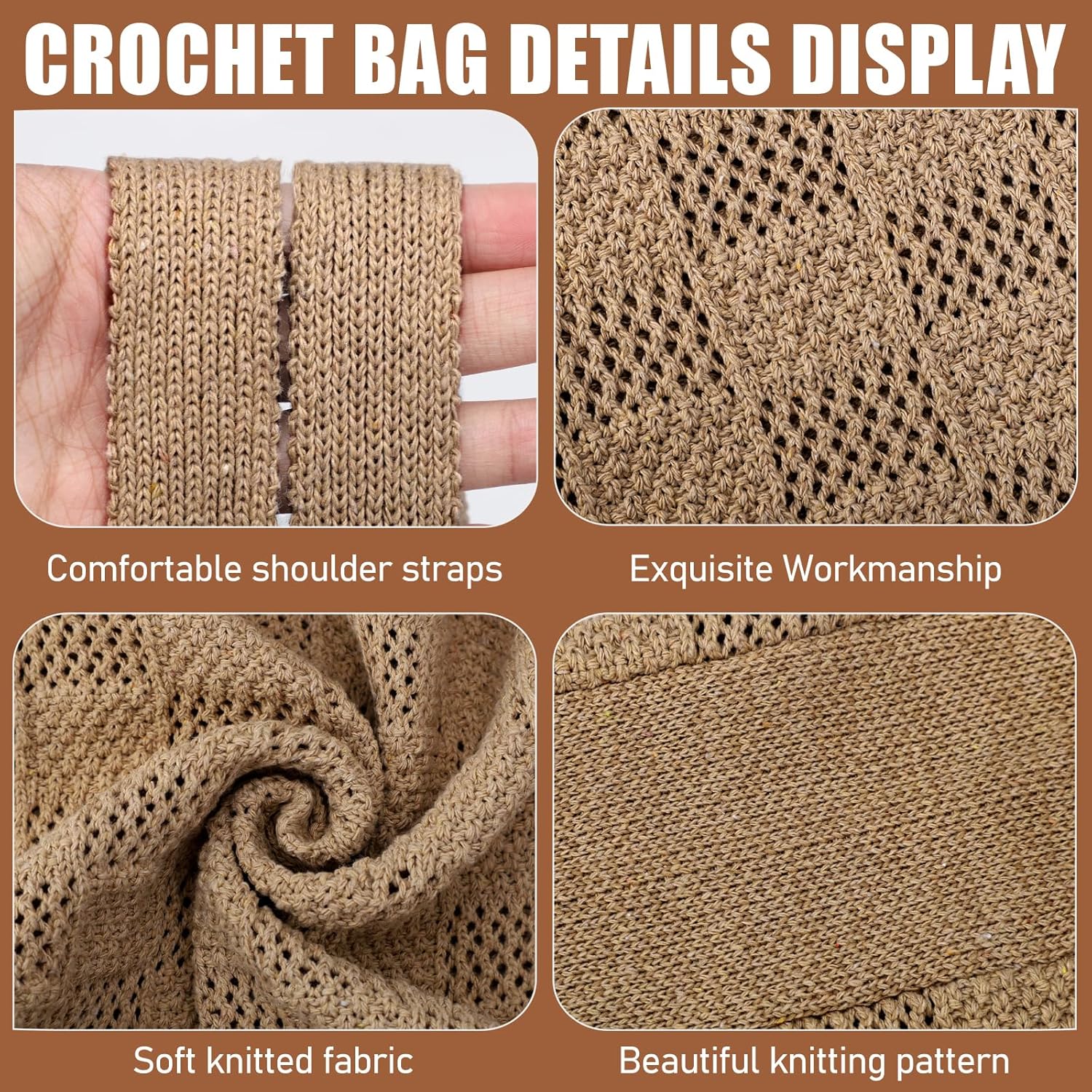 CAILDANL Crochet Bags for Women - Large Tote Aesthetic Handbag Shoulder Hippie Knit Bag