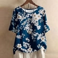 thumbnail image 2 of LYXSSBYX Linen Shirts for Women Women's Casual Round Neck Casual Button Printed Short Sleeve Blouse Short Sleeve Round Neck Blouse/Shirt, 2 of 5