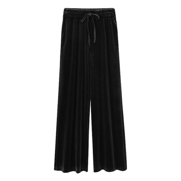 FAIWAD Velvet Pants for Women Elastic High Waist Wide Straight Leg Trousers Casual Velour Palazzo Pants