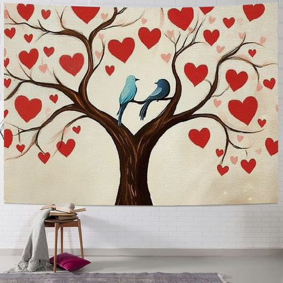 Creowell Hearts Bird Valentine's Day Tapestry Wall Hanging Home Decor Art Lightweight Soft Durable Fade-Resistant 40x30inch