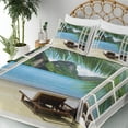 thumbnail image 4 of Ambesonne Beach Fitted & Top Sheet Set with Shams, Palms and Ocean Summer, White Green and Blue, 4 of 7