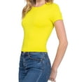 thumbnail image 3 of Simply Fashion Women's Ribbed Crop Top – Short Sleeve Crew Neck Fitted Tee – Stretch Rayon Spandex Knit,lime,medium, 3 of 4