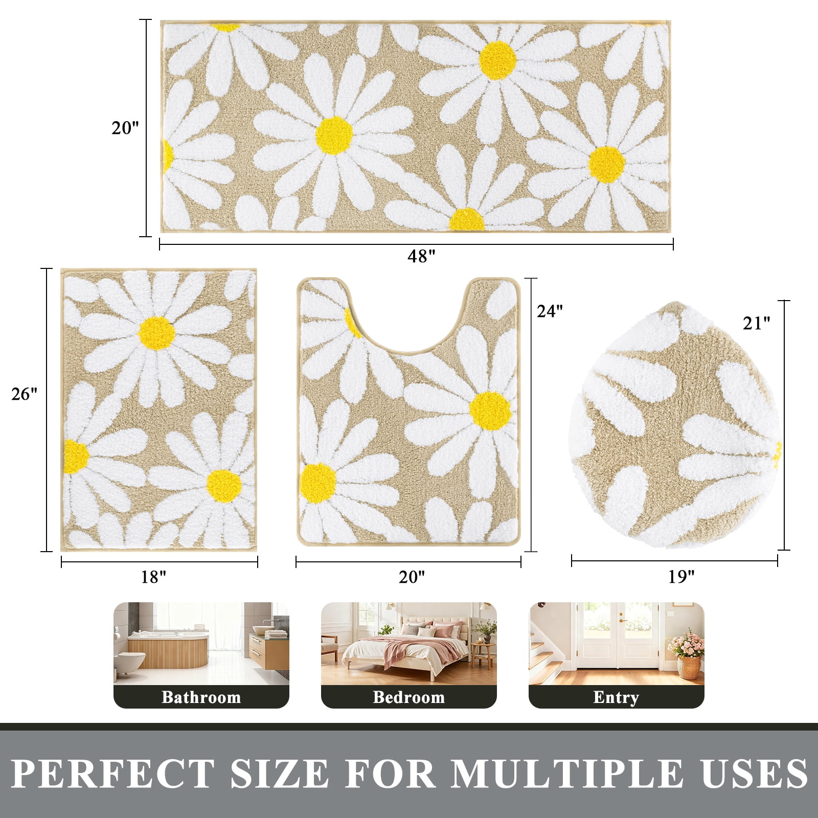 Bathroom Rugs Sets 4 Piece with Toilet Lid Cover, Non Slip Bathroom Mats Extra Soft Chenille Bath Rugs Absorbent Shaggy Rugs Perfect Plush Mats U-Shaped Toilet Rug and Toilet Cover Kitchen