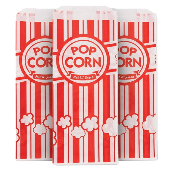 1 oz Paper Popcorn Bags Bulk (500 Pack) Small Red & White Pop-corn Bag Disposable for Carnival Themed Party, Movie Night, Halloween, Popcorn Machine Accessories & Supplies, Individual Servings