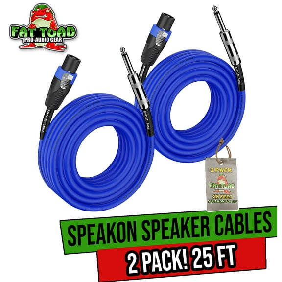 Fat Toad Speakon Cables to 1/4" Male (2 Pack) - 25 ft Professional Pro Audio Blue Speaker PA Cord with Twist Lock Connector - 12 AWG Wire for Impeccable Studio Recording & Stage Performance Gear