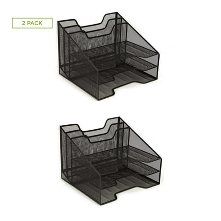 Tones Legal Tray Desk Accessory - Mind Reader Mesh Desk Organizer 5 Trays Desktop Document Letter Tray for Folders, Mail, Stationary, Desk Accessories, 2 Pack, Black