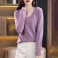 thumbnail image 2 of Suéter de cuello en V para mujer, suéter suelto de color sólido, jersey sencillo, camisa base, ropa exterior, otoño nuevo, suéter de manga larga, top corto, 2 of 6