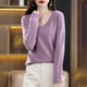 thumbnail image 2 of Suéter de cuello en V para mujer, suéter suelto de color sólido, jersey sencillo, camisa base, ropa exterior, otoño nuevo, suéter de manga larga, top corto, 2 of 6
